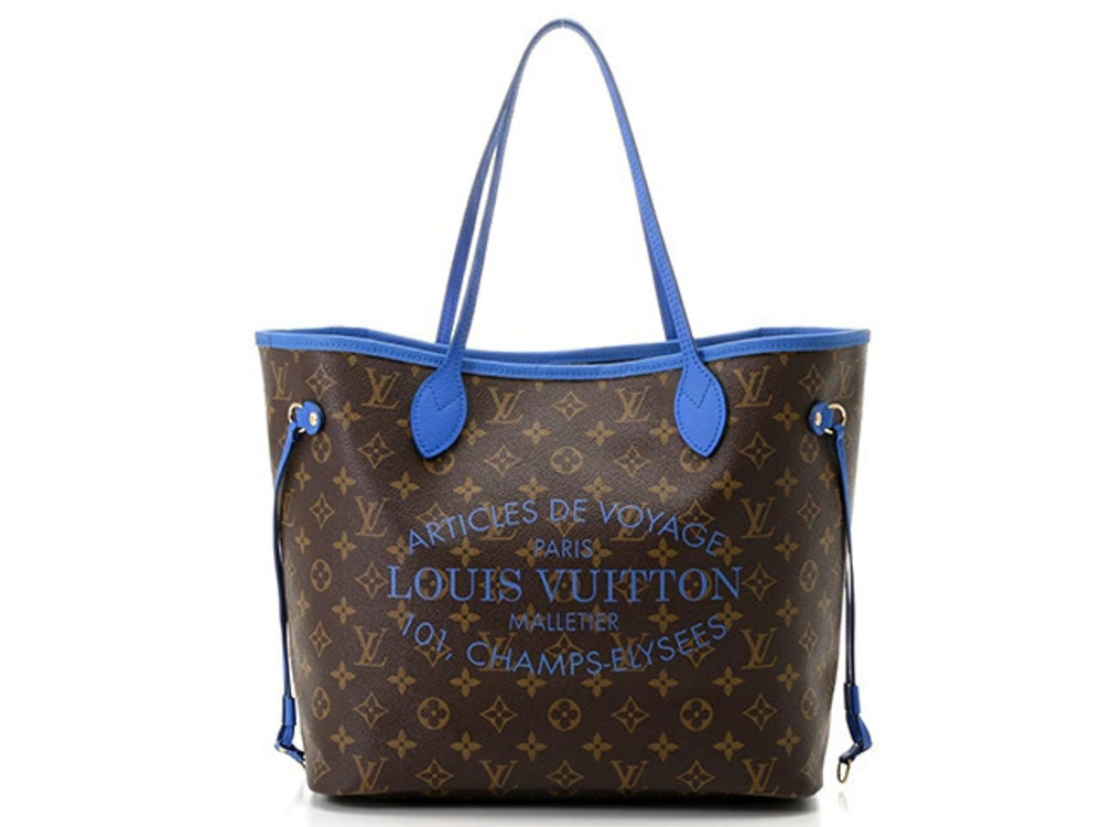 LOUIS VUITTON Neverfull Tote Bag Ikat Flower Grand Blue